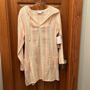 Cotton hooded beach cover-up